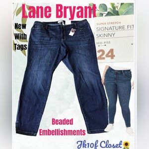 🌸NWT LANE BRYANT Sz24 STUDDED BEAD EMBELLISHED SKINNY JEANS